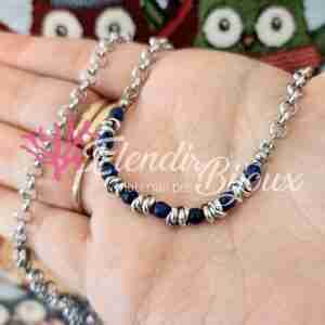 Base Collana #22 Acciaio Rolo Intrecciato e Pietra Blu