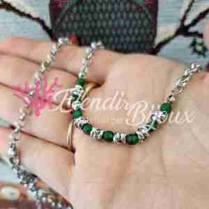 Base Collana #21 Acciaio Rolo Intrecciato e Pietra Verde