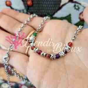 Base Collana #20 Acciaio Rolo Intrecciato e Pietra Multicolor