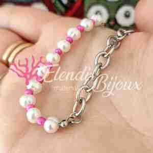 Base Bracciale #50 Acciaio Perle e Perline Rosa