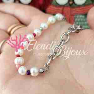 Base Bracciale #51 Demichain Acciaio Perle e Perline Multicolor