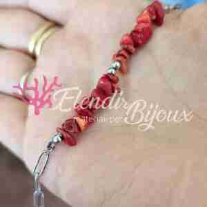 Base Bracciale #29 Acciaio e Chips in Corallo