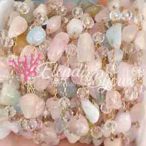 Catena Gioiello #01 Pietra Morganite Multicolor e Cristalli