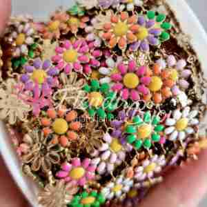 Catena #36 Acciaio Oro con Fiori Margherite Smaltate Multicolor
