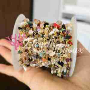 Catena #60 Rosario Oro Chips Multi Pietre Multicolor
