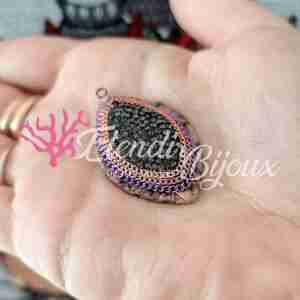 Ciondolo #415 Strass Grigio bordo Catena Ecopelle 25x43 mm