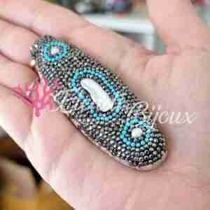 Ciondolo #419 Ovale Perla di Fiume Marcasite MAXI 26x80 mm