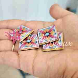 Ciondolo #447 Mattonella Fucsia Fiore Cabochon 23.5 mm