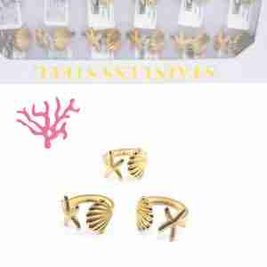 Anello in Acciaio con Conchiglia e Stella Marina Oro
