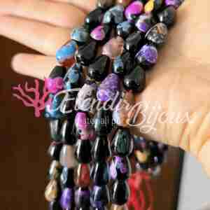 Agata di Fuoco Goccia #50 Liscia 14x10 mm Nera Multicolor