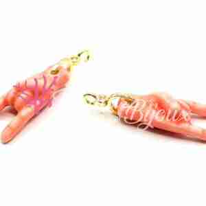 Ciondoli Mano Corna Rosa in Ceramica 10x23 mm con Portaciondolo Zircone #550