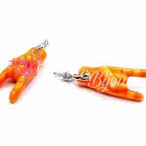 Ciondolo Mano Corna Arancione in Ceramica 10x23 mm con Portaciondolo Zircone #542