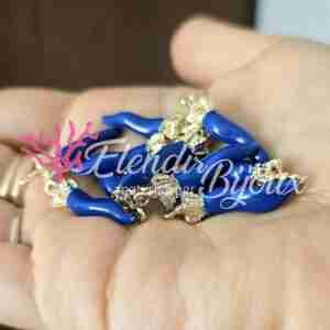 Ciondoli Cornetto Blu Corona Oro 7x25 mm Scaramantico #581