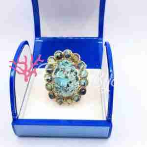 Anello Turchese Africano Azzurro Screziato Ovale su Base in Filigrana Regolabile 24x30 mm