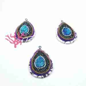 Ciondolo Drusa Azzurra Strass #797 su Ecopelle Catena Goccia 42x28 mm